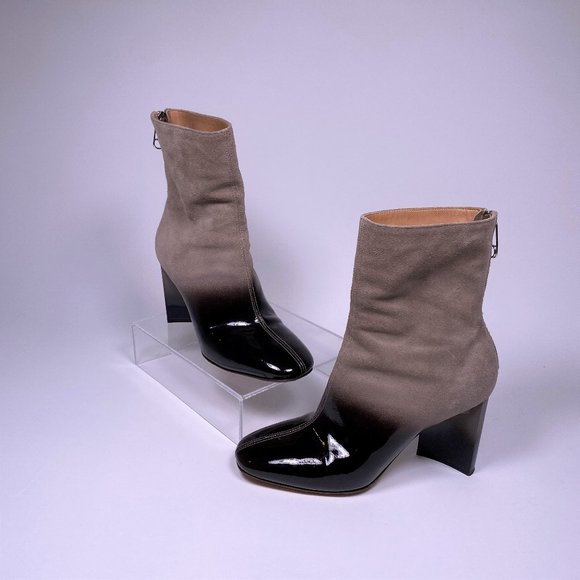 MAISON MARGIELA Grey Suede Brown Patent Leather Ombre Booties - Picture 1 of 8